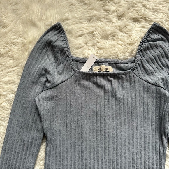 Madewell Top Ribbed Square-Neck Long-Sleeve Tee Craft Blue XS NWT New - Picture 6 of 12